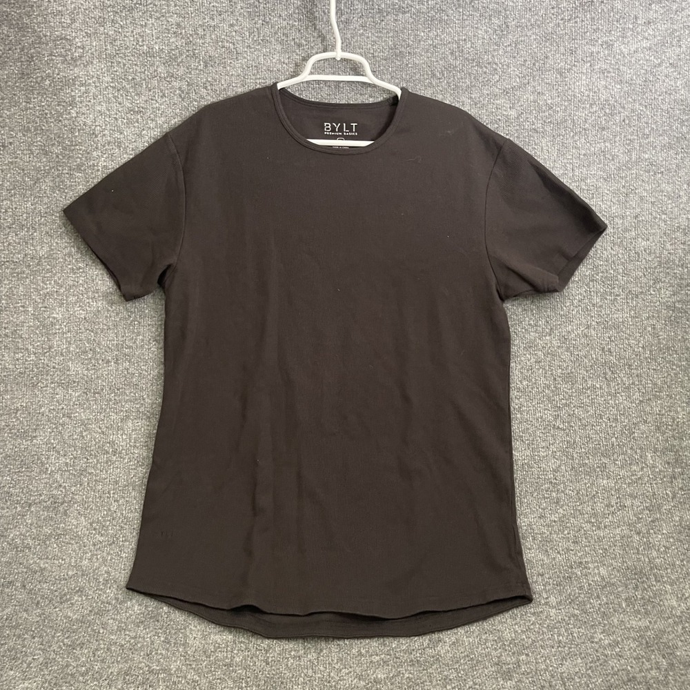 BYLT Premium Basics T Shirt Mens Sz XL Drop Cut Ribbed Curved Hem Black